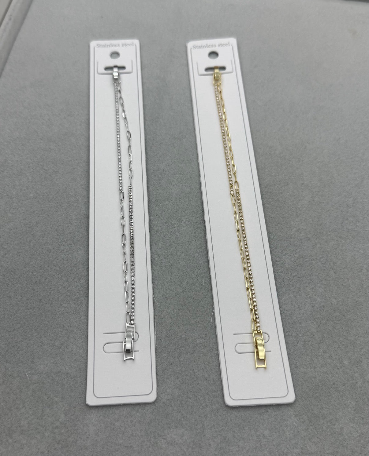 Zirkon Taşlı & Paperclip Zincir Detaylı Çelik Bileklik