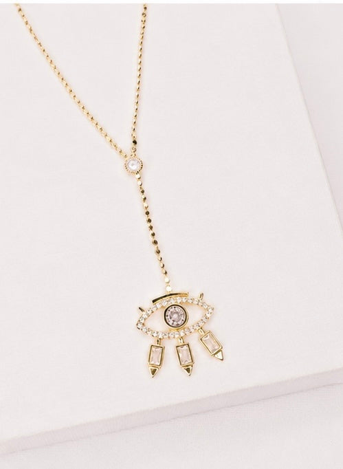Altın Rengi Nazar Göz Y Lariat Kolye Zirkon Taş Detaylı