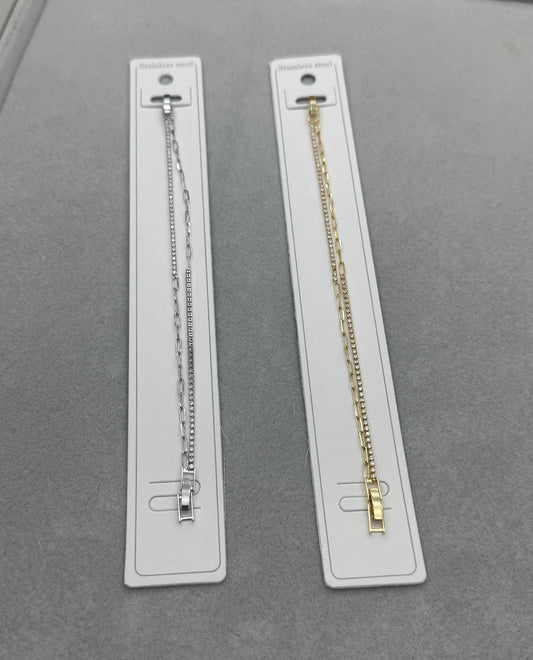 Zirkon Taşlı & Paperclip Zincir Detaylı Çelik Bileklik