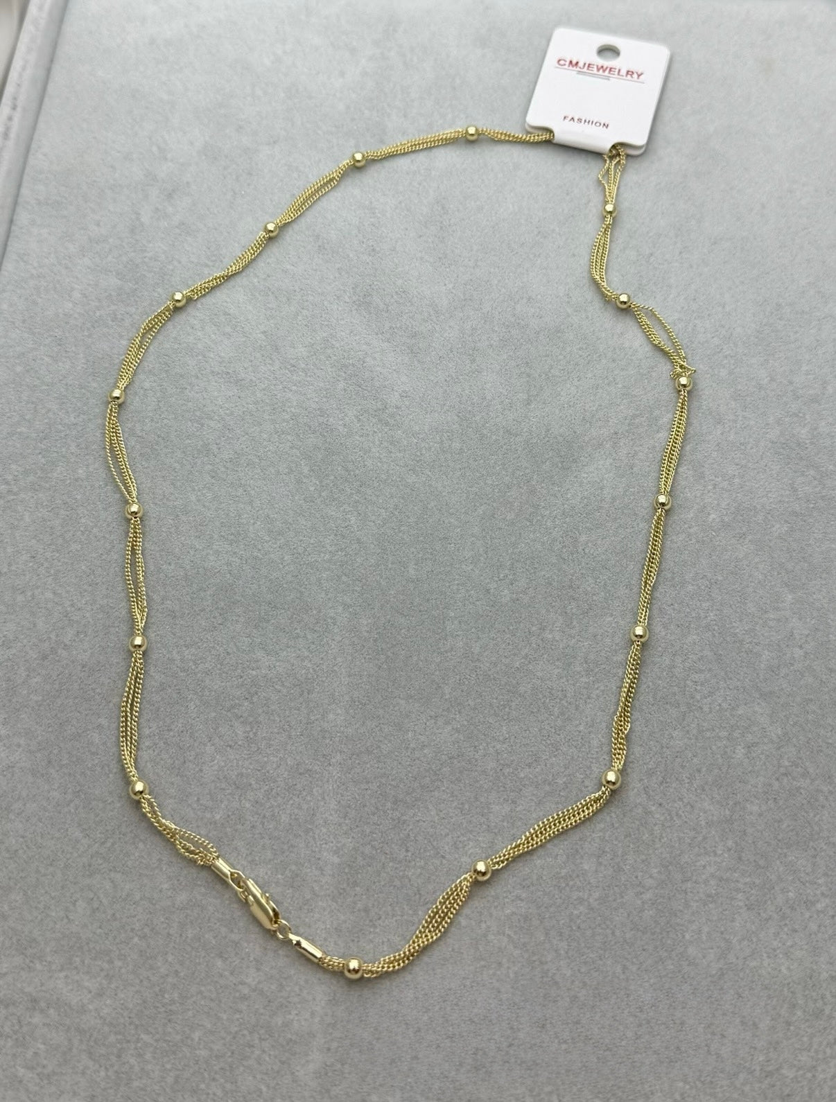 Çok Sıralı Boncuklu Altın Kaplama Kolye